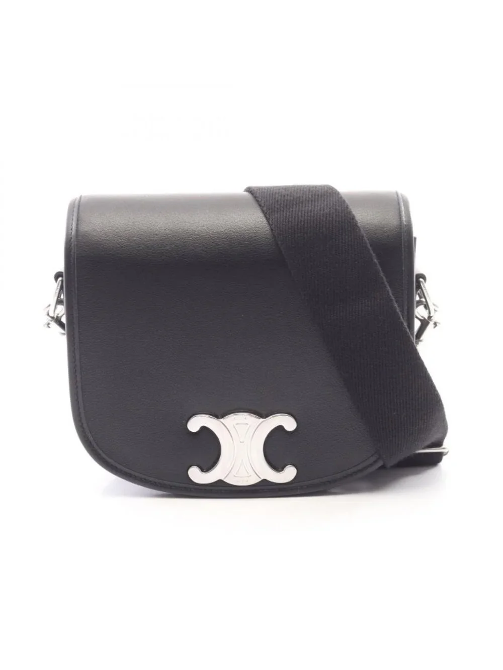 Celine Shoulder Bag Besace Triomphe Black Leather Small Strap